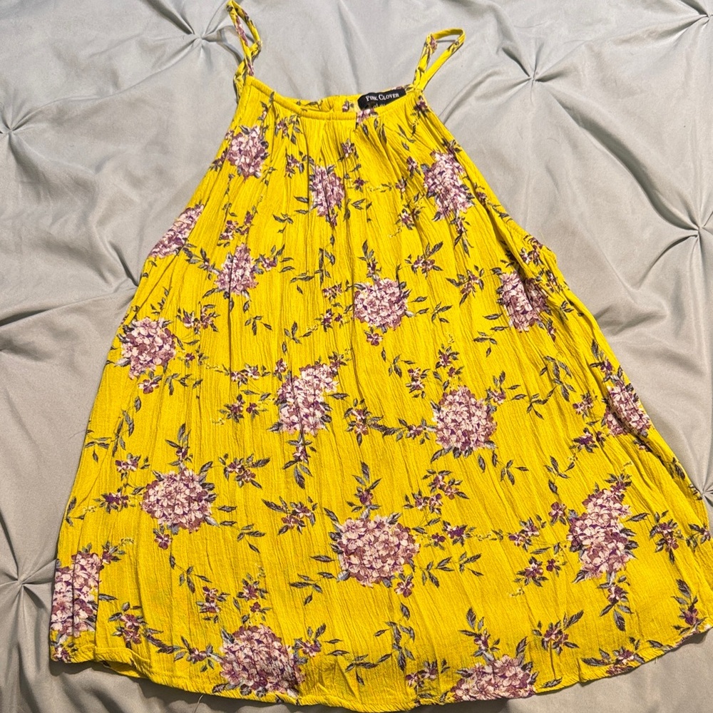 Pink Clover Sunlit Yellow Tank with Purple Floral Design